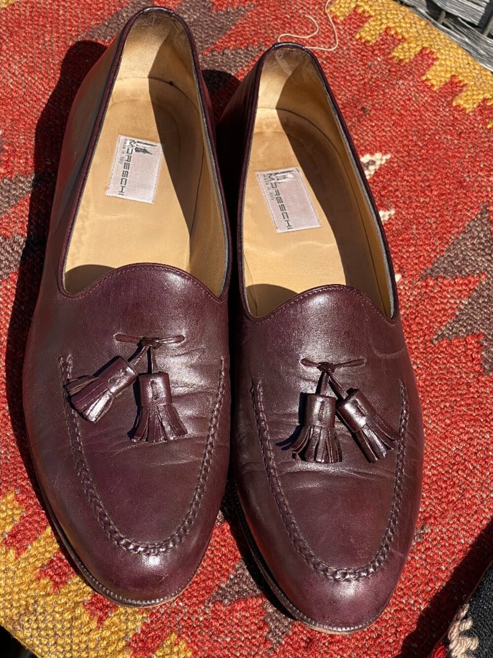 Vintage Moreschi Oxblood Burgundy Leather Slip-on Loafers with Tassels